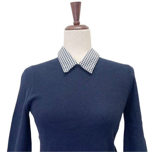 NWT J. Crew Gingham Collar Sweater Navy Blue Pique Knit Pullover Size XS NEW - Picture 6 of 14